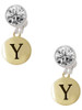 Gold-tone Capital Letter - Y - Pebble Disc - Crystal Clip on Earrings: Color Choice - Red, Green, Blue, Purple, Pink, Clear, Black