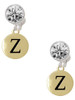 Gold-tone Capital Letter - Z - Pebble Disc - Crystal Clip on Earrings