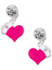 Silver Plated Hot Pink Heart with Nurse Hat - Crystal Clip on Earrings: Color Choice - Red, Green, Blue, Purple, Pink, Clear, Black