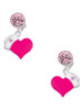 Silver Plated Hot Pink Heart with Nurse Hat - Crystal Clip on Earrings