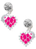 Hot Pink Giraffe Print Heart with Nurse Hat - Crystal Clip on Earrings: Color Choice - Red, Green, Blue, Purple, Pink, Clear, Black
