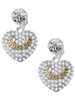 Two-tone Sisters Rock on Clear Crystal Heart - Crystal Clip on Earrings: Color Choice - Red, Green, Blue, Purple, Pink, Clear, Black
