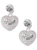 Silver Plated Big Sister Rock on AB Crystal Heart - Crystal Clip on Earrings: Color Choice - Red, Green, Blue, Purple, Pink, Clear, Black