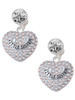 Silver Plated Little Sister on AB Crystal Heart - Crystal Clip on Earrings