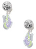 Silver Plated Translucent Purple & Lime Green Flying Butterfly - Crystal Clip on Earrings: Color Choice - Red, Green, Blue, Purple, Pink, Clear, Black