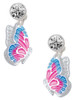 Silver Plated Large Translucent Hot Pink & Blue Flying Butterfly - Crystal Clip on Earrings: Color Choice - Red, Green, Blue, Purple, Pink, Clear, Black