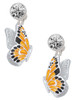 Silver Plated Large Orange & Black Flying Butterfly - Crystal Clip on Earrings