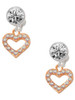 Rose Gold-tone AB Crystal Open Heart - Crystal Clip on Earrings: Color Choice - Red, Green, Blue, Purple, Pink, Clear, Black
