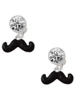 Silver Plated Small Black Enamel Mustache - Crystal Clip on Earrings: Color Choice - Red, Green, Blue, Purple, Pink, Clear, Black