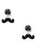 Silver Plated Small Black Enamel Mustache - Crystal Clip on Earrings