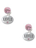 Silver Plated Marathon with Pink Crystal Roman Numeral - Crystal Clip on Earrings
