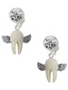 White Tooth with Wings - Tooth Fairy - Crystal Clip on Earrings: Color Choice - Red, Green, Blue, Purple, Pink, Clear, Black