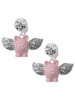 Pink Flying Pig with Wings - Crystal Clip on Earrings: Color Choice - Red, Green, Blue, Purple, Pink, Clear, Black