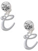 Silver Plated Small Gelato Script Initial - C - Crystal Clip on Earrings: Color Choice - Red, Green, Blue, Purple, Pink, Clear, Black