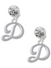 Silver Plated Small Gelato Script Initial - D - Crystal Clip on Earrings