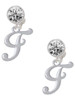 Silver Plated Small Gelato Script Initial - F - Crystal Clip on Earrings: Color Choice - Red, Green, Blue, Purple, Pink, Clear, Black