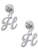 Silver Plated Small Gelato Script Initial - H - Crystal Clip on Earrings