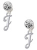 Silver Plated Small Gelato Script Initial - J - Crystal Clip on Earrings: Color Choice - Red, Green, Blue, Purple, Pink, Clear, Black