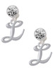 Silver Plated Small Gelato Script Initial - L - Crystal Clip on Earrings: Color Choice - Red, Green, Blue, Purple, Pink, Clear, Black