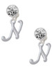 Silver Plated Small Gelato Script Initial - N - Crystal Clip on Earrings