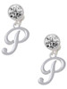 Silver Plated Small Gelato Script Initial - P - Crystal Clip on Earrings: Color Choice - Red, Green, Blue, Purple, Pink, Clear, Black