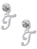 Silver Plated Small Gelato Script Initial - T - Crystal Clip on Earrings