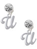 Silver Plated Small Gelato Script Initial - U - Crystal Clip on Earrings