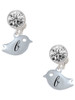 Silver Plated Little Bird Initial - B - Crystal Clip on Earrings: Color Choice - Red, Green, Blue, Purple, Pink, Clear, Black