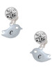 Silver Plated Little Bird Initial - C - Crystal Clip on Earrings: Color Choice - Red, Green, Blue, Purple, Pink, Clear, Black