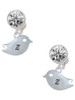 Silver Plated Little Bird Initial - Z - Crystal Clip on Earrings: Color Choice - Red, Green, Blue, Purple, Pink, Clear, Black