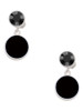 Silver Plated Small Black Enamel Disc - Crystal Clip on Earrings