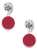 Silver Plated Small Maroon Enamel Disc - Crystal Clip on Earrings
