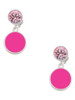 Silver Plated Small Hot Pink Enamel Disc - Crystal Clip on Earrings