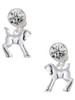 Silver Plated Equestrian Horse - Crystal Clip on Earrings: Color Choice - Red, Green, Blue, Purple, Pink, Clear, Black