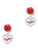 Silver Plated Heart with Red Crystal Heartbeat - Crystal Clip on Earrings