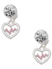 Silver Plated Heart with Pink Crystal Heartbeat - Crystal Clip on Earrings: Color Choice - Red, Green, Blue, Purple, Pink, Clear, Black
