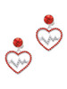 Silver Plated Large Red Crystal Heart with Clear Heartbeat - Crystal Clip on Earrings