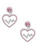 Silver Plated Large Pink Crystal Heart with Clear Heartbeat - Crystal Clip on Earrings