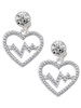 Silver Plated Large Clear Crystal Heart with Heartbeat - Crystal Clip on Earrings