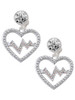 Silver Plated Large Clear Crystal Heart with AB Crystal Heartbeat - Crystal Clip on Earrings: Color Choice - Red, Green, Blue, Purple, Pink, Clear, Black