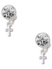 Silver Plated Super Mini Simple Cross - Crystal Clip on Earrings