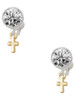 Gold-tone Super Mini Simple Cross - Crystal Clip on Earrings: Color Choice - Red, Green, Blue, Purple, Pink, Clear, Black