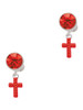 Silver Plated Small Red Crystal Cross - Crystal Clip on Earrings