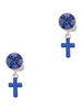 Silver Plated Small Blue Crystal Cross - Crystal Clip on Earrings