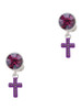 Silver Plated Small Purple Crystal Cross - Crystal Clip on Earrings