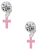 Silver Plated Small Pink Crystal Cross - Crystal Clip on Earrings: Color Choice - Red, Green, Blue, Purple, Pink, Clear, Black
