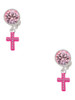 Silver Plated Small Hot Pink Crystal Cross - Crystal Clip on Earrings