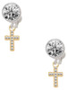 Gold-tone Small Crystal Cross - Crystal Clip on Earrings: Color Choice - Red, Green, Blue, Purple, Pink, Clear, Black