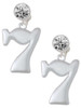 Silver Plated Large Lucky 7 - Crystal Clip on Earrings: Color Choice - Red, Green, Blue, Purple, Pink, Clear, Black