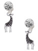 Silver Plated Antiqued Giraffe - Crystal Clip on Earrings